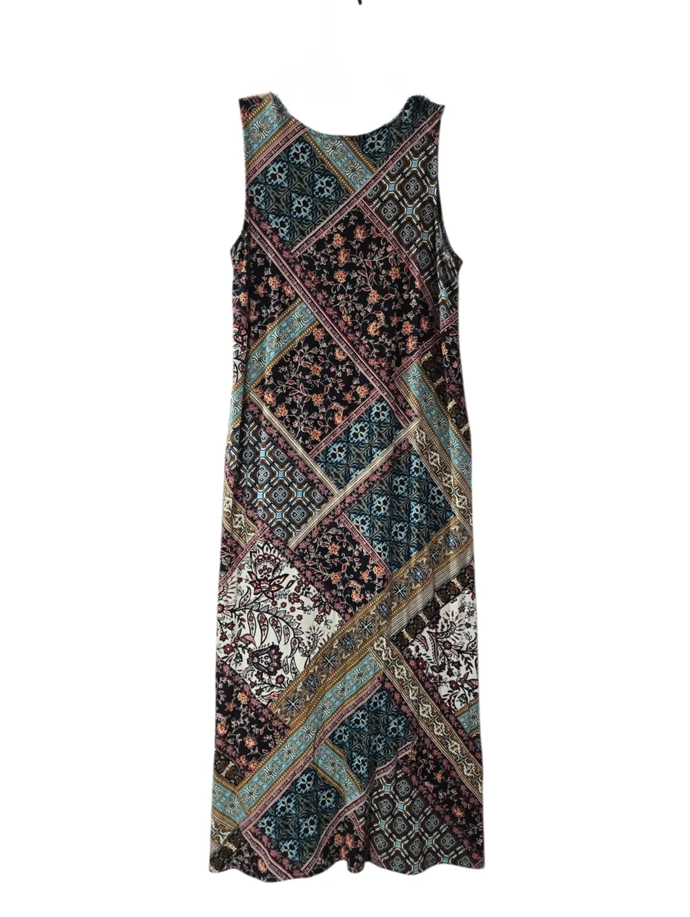 J. Jill Mixed-Print Sleeveless Stretchy Knit Maxi Dress Pockets